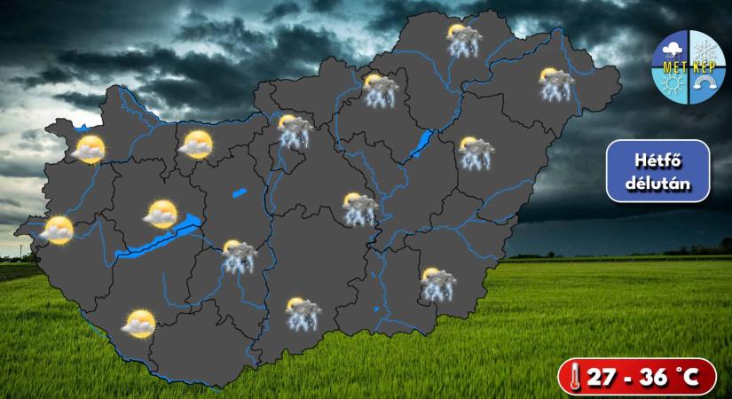 A hét első napján is számíthatunk záporok, zivatarok kialakulásosra