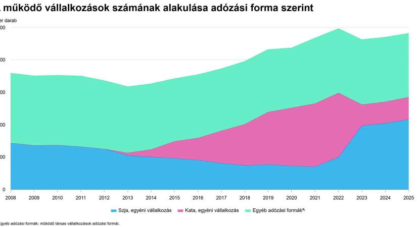 A működő vállalkozások számának alakulása adózási forma szerint