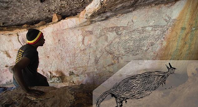 Kétméteres kengurufestményt fedeztek fel egy sziklabarlangban