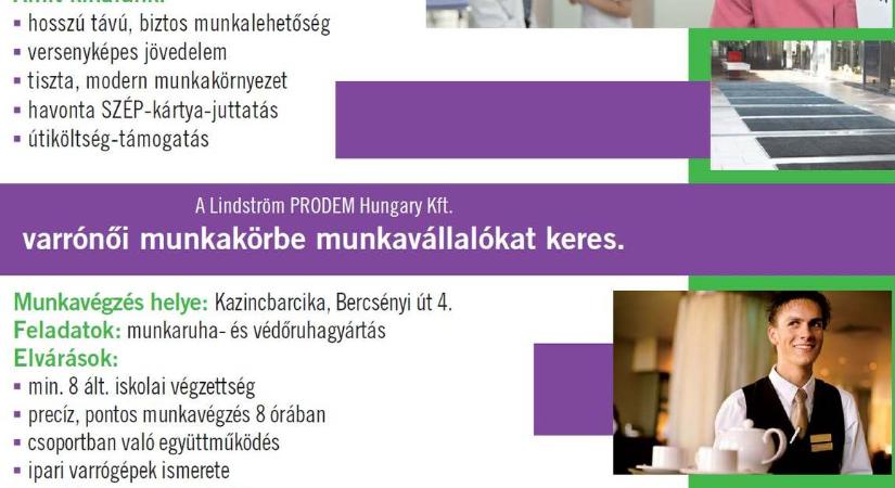 A Lindström PRODEM Hungary Kft. állásajánlata
