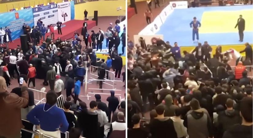 Véres tömegverekedés robbant ki egy cselgáncsversenyen - videó