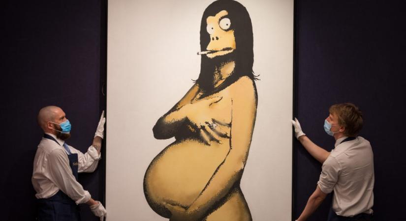 Elárverezik a Demi Moore terhes aktfotója által ihletett Banksy-képet