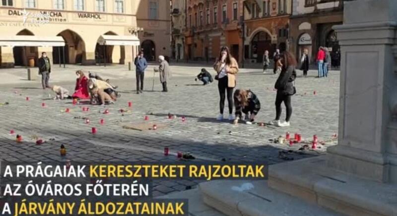 Keresztek a prágai Óvárosban a járvány áldozatainak emlékére