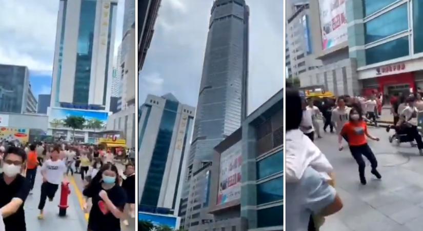 Ezrek menekültek fejvesztve, miután dülöngélni kezdett Kína egyik legmagasabb épülete