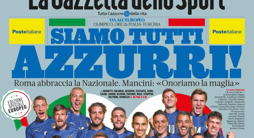 Kép: a La Gazzetta dello Sport is kékbe öltözött