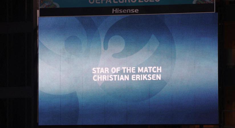 Eb 2020: a kivetítőn közölte az UEFA, hogy Eriksen a meccs embere