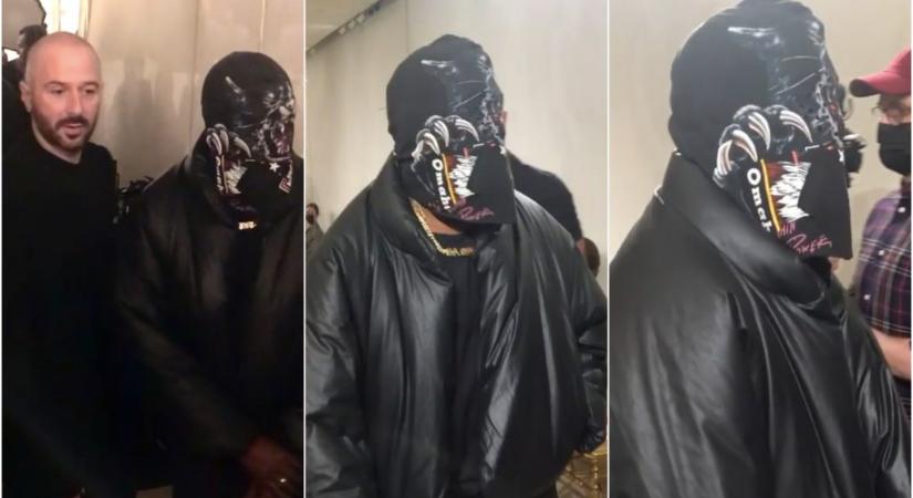 Kanye West csuklyát viselt a fején a párizsi divathéten