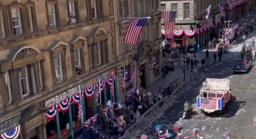 Amerikai zászlók borítják Skócia legnagyobb városának utcáit, ahol az Indiana Jones-film forog - videó