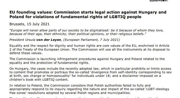 Itt a dokumentum: Brüsszel az LMBTQ-propaganda miatt indított kötelezettségszegési eljárást Magyarország ellen