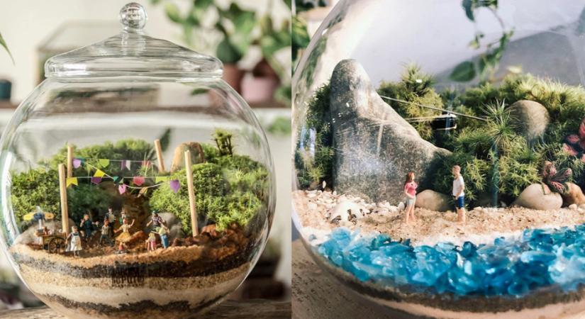 Elképesztő: ezek a művészek önfenntartó ökoszisztémákat helyeznek kristályüvegekbe - Galéria