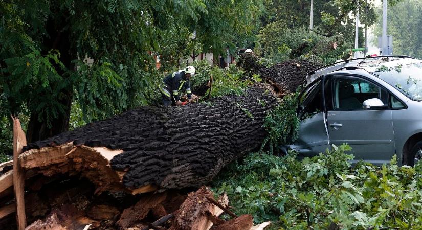 Képek a Nyíregyházán zajlott nagy viharról: kilapított autó, beszakadt tető