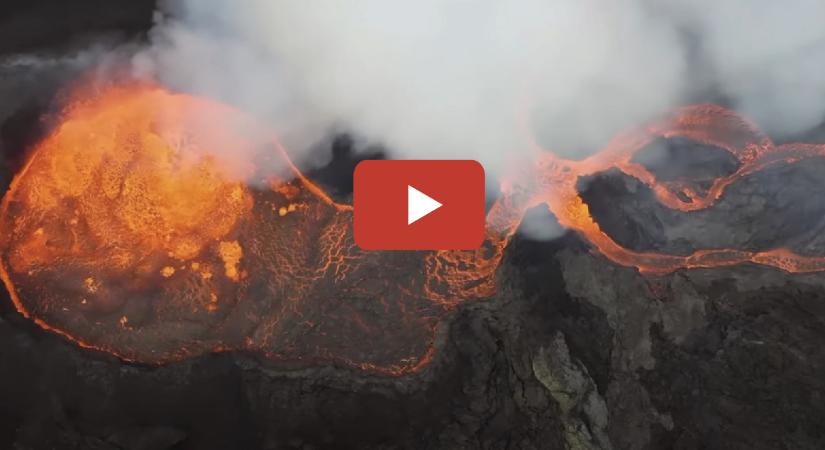 Látványos drónfelvétel készült a fél éve aktív izlandi vulkánról