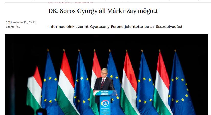 A 168 Óra megírta, hogy Gyurcsány szerint Soros áll Márki-Zay mögött, majd eltűnt a cikk