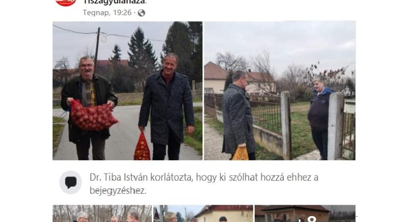 “Örömteli hangulatban” osztott választási krumplit Tiszagyulaházán Tiba István fideszes képviselő