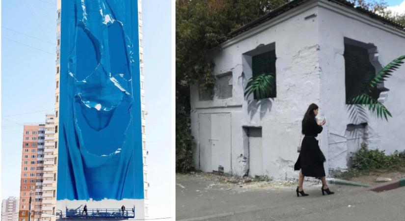 Így nézne ki, ha egy egész épületet celofánnal vonnának be: lélegzetelállító illúziókat fest az orosz művész