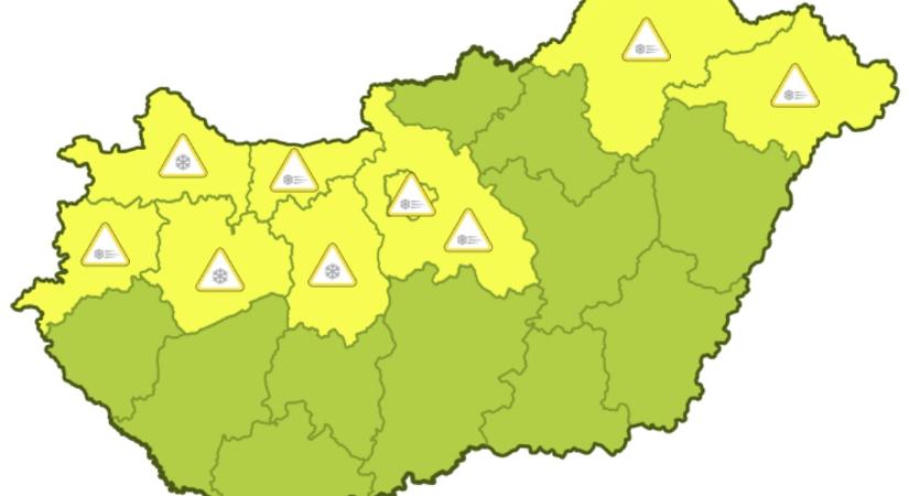 Több megyében hófúvásra, a Dunántúlon havazásra figyelmeztetnek