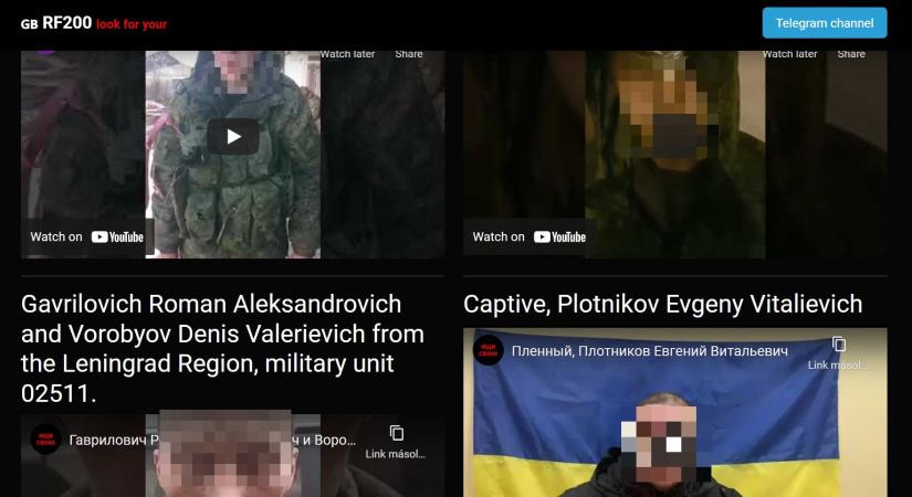 Az ukrán belügyminisztérium külön oldalt és Telegram csatornát indított az elfogott és elesett orosz katonák fotóival videóival és dokumentumaival