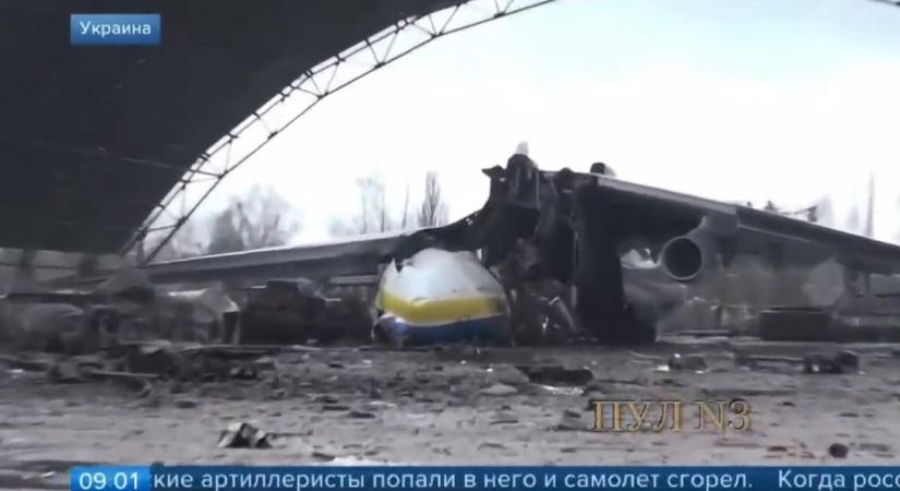 Orosz híradó felvételein a kiégett An-225-ös