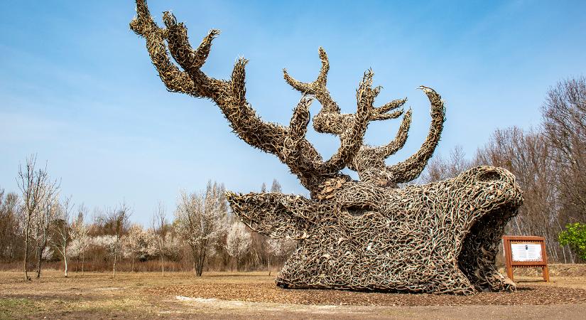 30 tonnás, szarvasfejet ábrázoló, gigantikus szobor került a Festetics-kastély parkjába