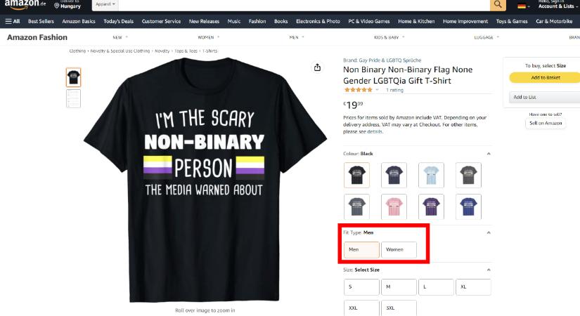 Összezavarta a webshopot egy nem-bináris póló az Amazonnál