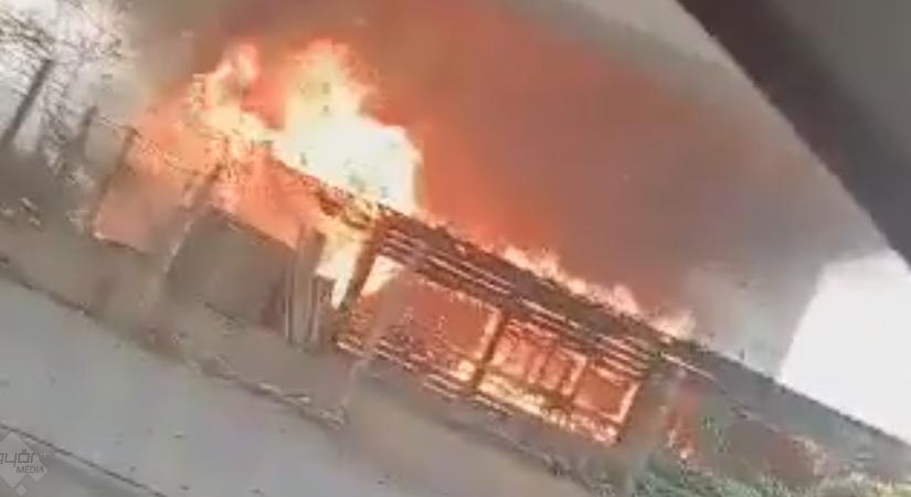 Hatalmas lángokkal égett egy faház az Ipar-híd alatt