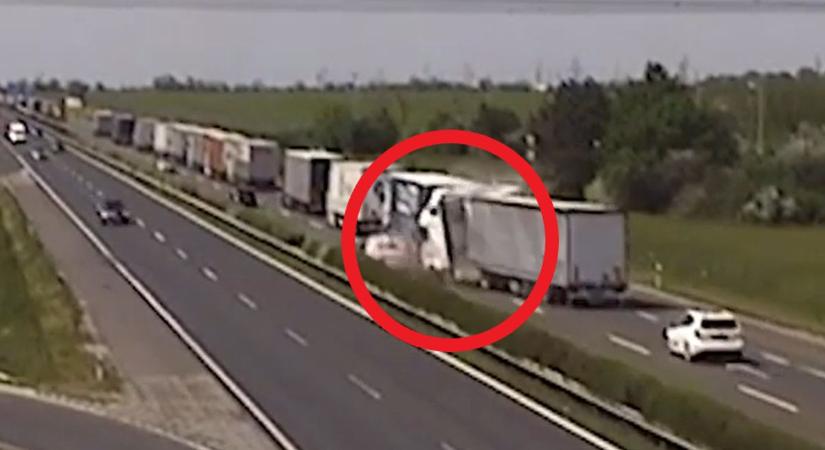 Szörnyű videó: baleset miatt álló sorba rohant bele a kamion az M1-esen