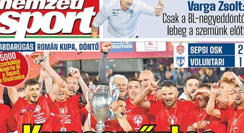 Román Kupa: a román sportújság a Nemzeti Sport címlapjáról cikkez