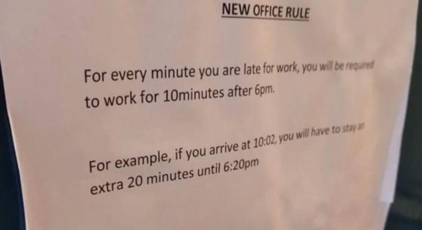 Kegyetlen főnök: 1 perc késés, 10 perccel hosszabb munkaidő