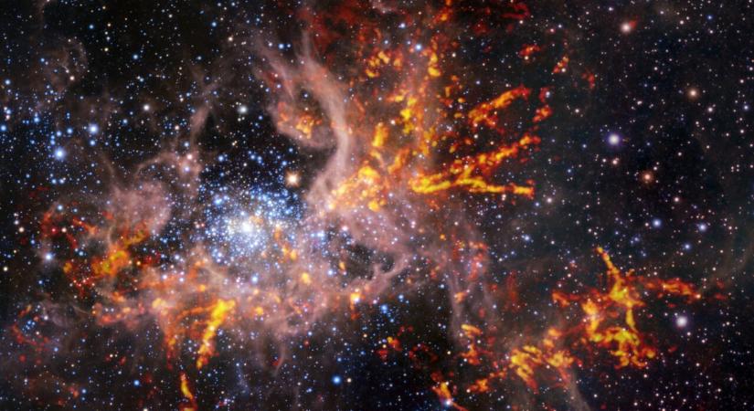 Az óriás pók kozmikus hálójában: heves csillagkeletkezés egy Tejútrendszeren kívüli anyagfelhőben
