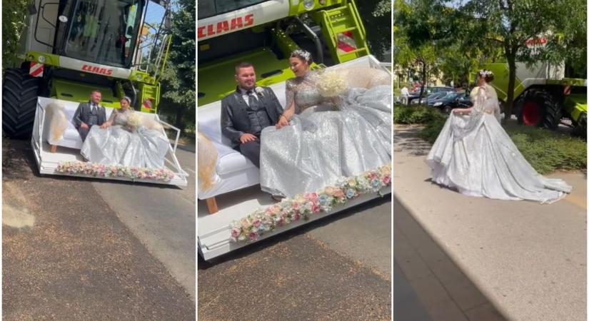 Traktor, kasza, nagyharang: extrém esküvői „belépő” Hajdúböszörményben – videóval