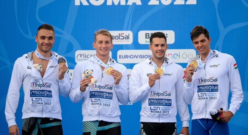 Megvan a 100. magyar Eb-arany! Országos csúccsal nyert a 4×200 méteres férfi gyorsváltó