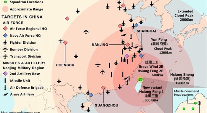 Érdekes térkép látott napvilágot: Tajvan fél Kínát célba tudná venni rakétáival