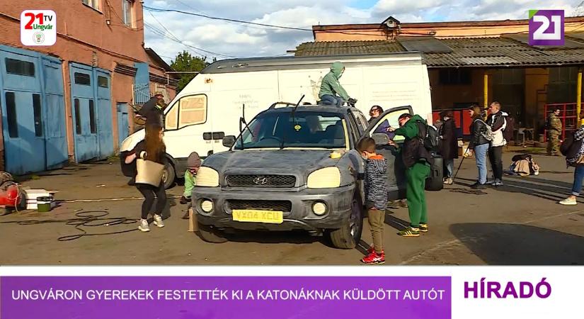 Ungváron gyerekek festették ki a katonáknak küldött autót (videó)