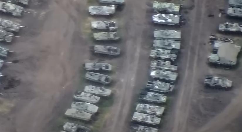 Teljes tanktemetőt talált egy ukrán drón Oroszországban – íme a felvétel!