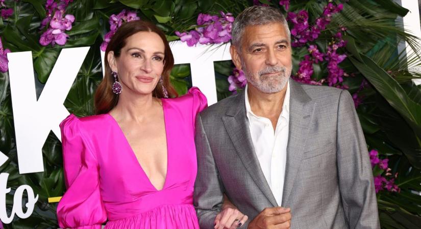 George Clooney arcképeivel díszített estélyi ruhát viselt Julia Roberts