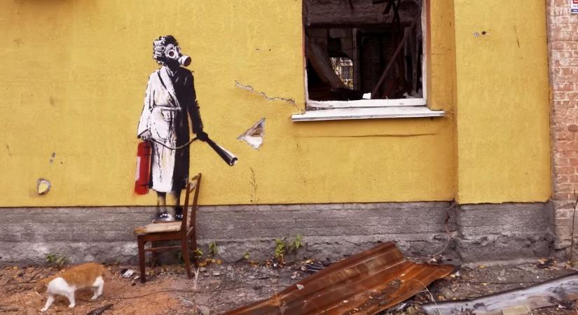 12 év börtön várhat arra a személyre aki Banksy ukrajnai grafitijét el akarta lopni