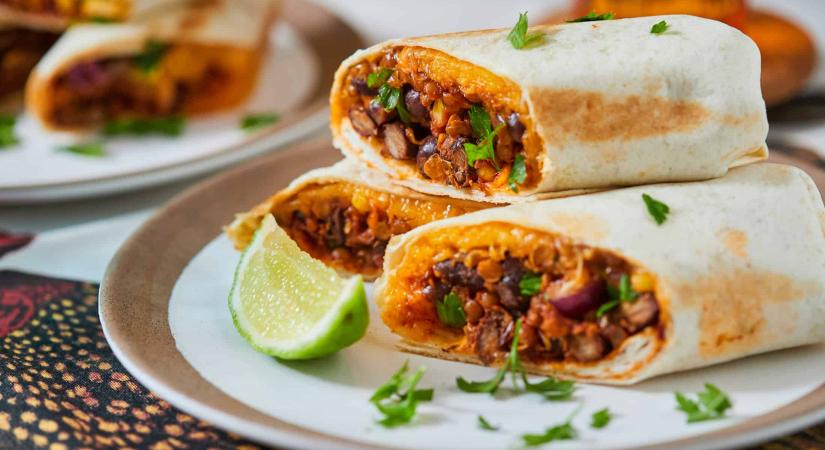 Fűszeres, lencsés vega burrito