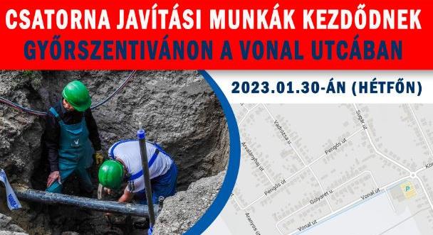 Csatorna javítási munkák kezdődnek Győrszentivánon, a Vonal utcában