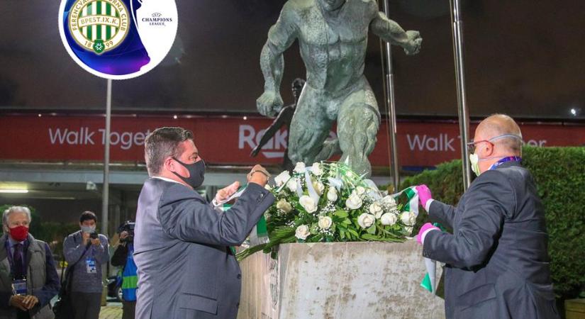 A Ferencváros és a Barcelona együtt koszorúzta meg Kubala László szobrát - kép