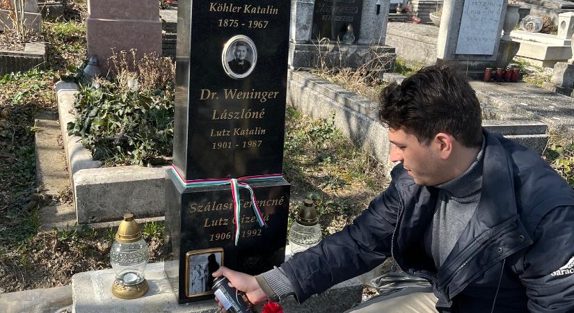 DK-s fiatalok festékszóróval fújták le Szálasi fényképét a Farkasréti temetőben