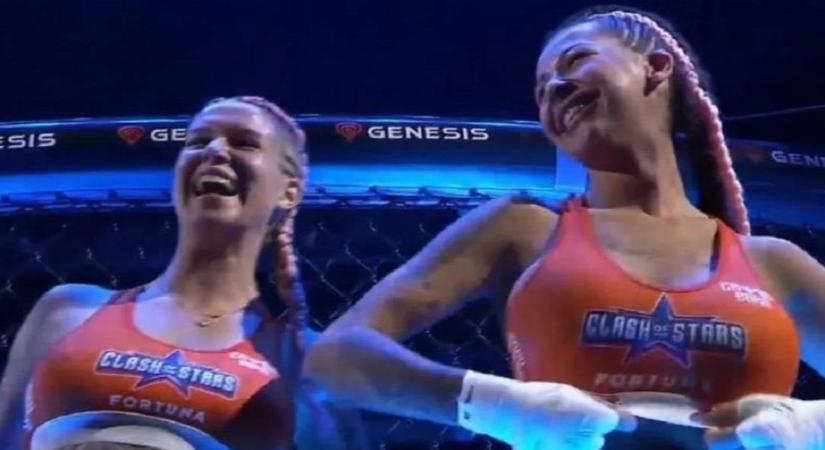 Dupla mellvillantással ünnepelték a győzelmüket az pornósztárból lett szexi női MMA-harcosok - videó