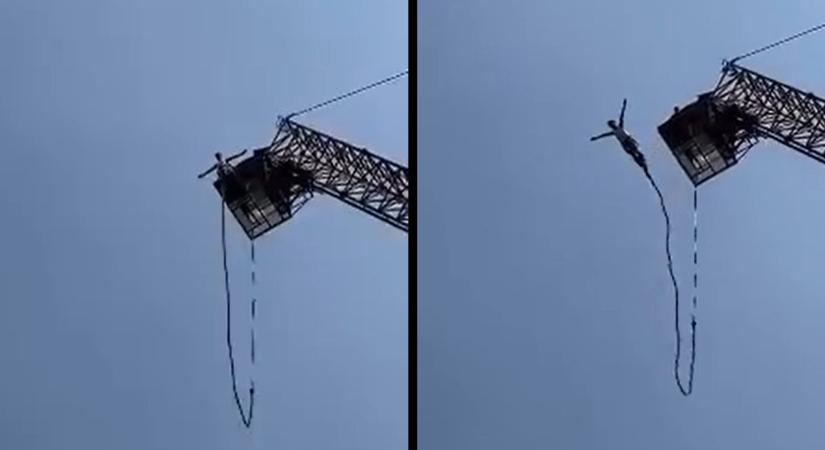 Brutális látvány: videóra vették, amint ugrás közben elszakadt a bungee-kötél