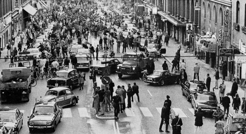Közlekedési káoszba fulladt, amikor a svédek egyetlen éjszaka alatt álltak át a jobb oldali közlekedésre - Fénnyel írt történelem