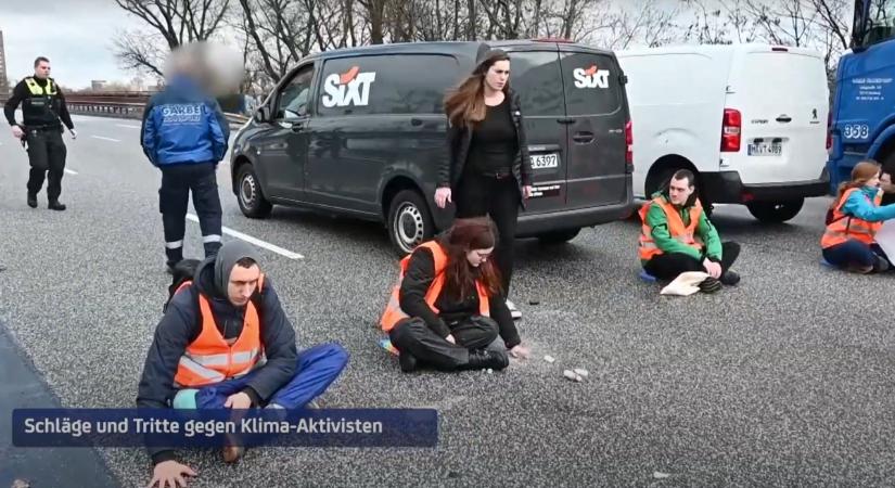 Klímatüntetők gyorsan kötő betonnal ragasztották magukat az úttestre Németországban (Videó)