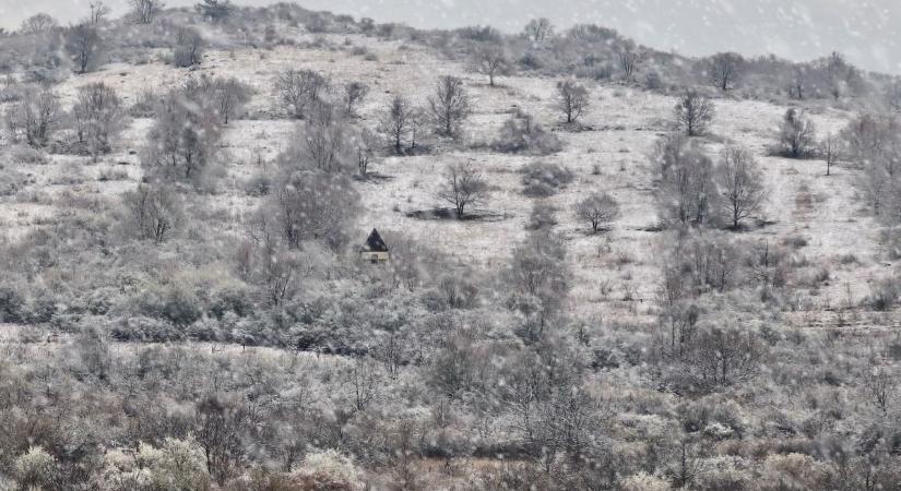 Frissen jött a hózápor, kifehéredett a Gyöngyös feletti Sár-hegy  fotók