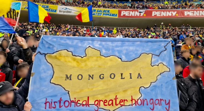 „Mongólia, a történelmi Nagy-Magyarország" molinó is felbukkant a román-belarusz eb-selejtezőn