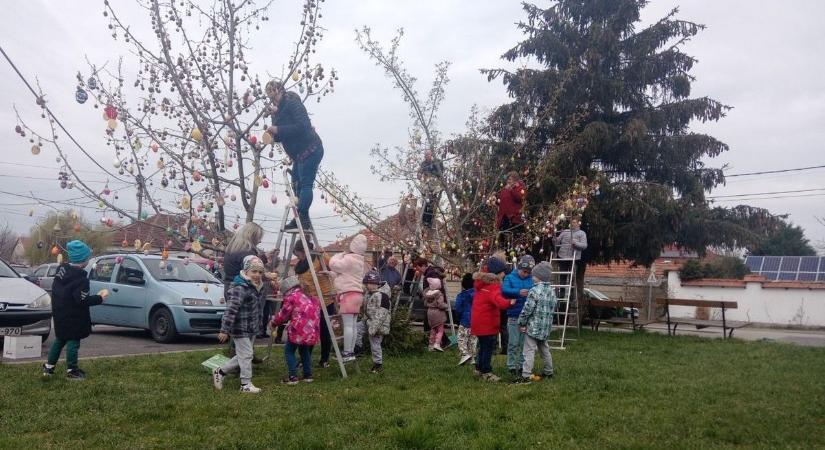 Több száz húsvéti tojással díszítették fel a fákat Andornaktályán idősek és óvodások