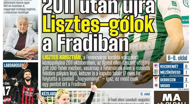 2011 után újra Lisztes-gólok a Fradiban; Helsinki olimpiai bajnoka, Gyenge Valéria 90 éves