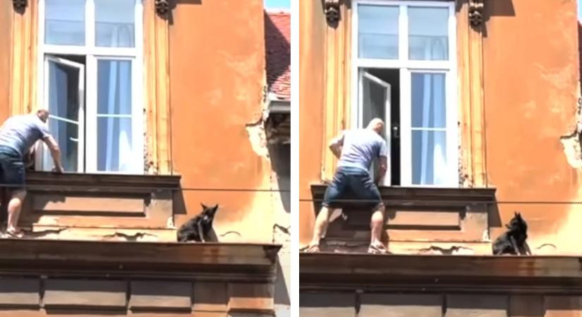 Egy ház párkányára mászott ki egy férfi Zágráb belvárosában, hogy megmentsen egy kutyát