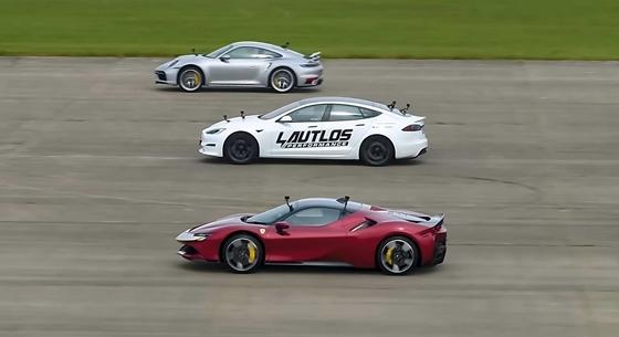 Hibrid Ferrari, az ezerlovas Tesla vagy a Porsche boxermotoros csúcsgépe nyer egymás ellen?